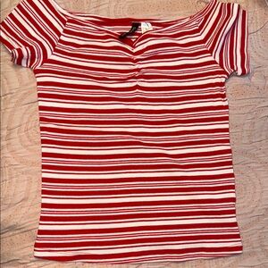 H&M Red and White Striped Short Sleeve Tee